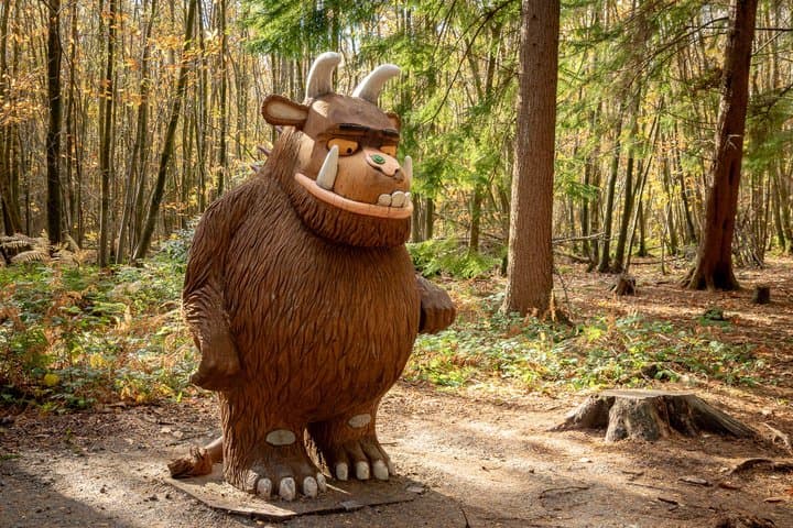 Gruffalo-themed forest trail markers at Sherwood Pines
