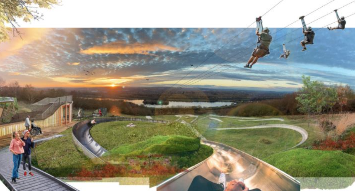 Inflatable water park and lakeside trails at Rother Valley