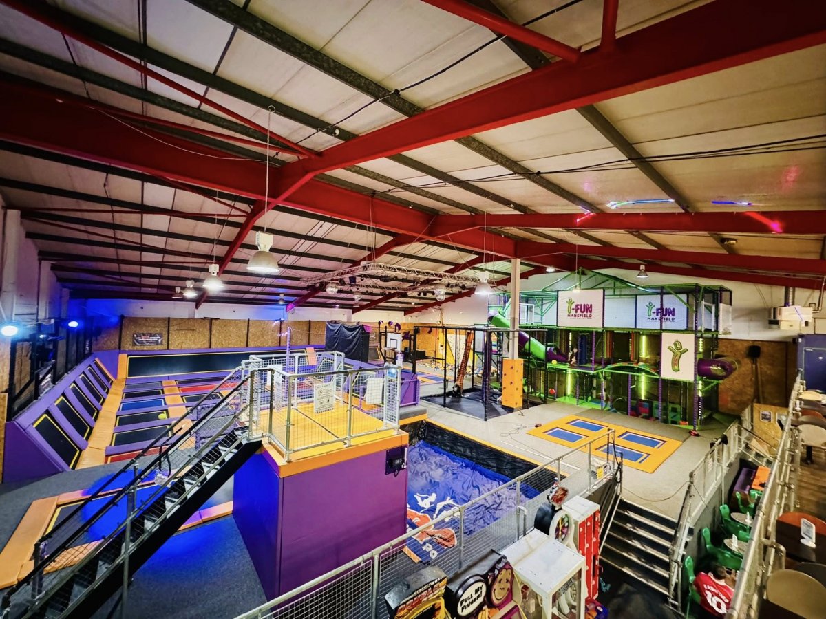 Indoor trampoline park with foam pits and climbing walls at I-Fun Mansfield